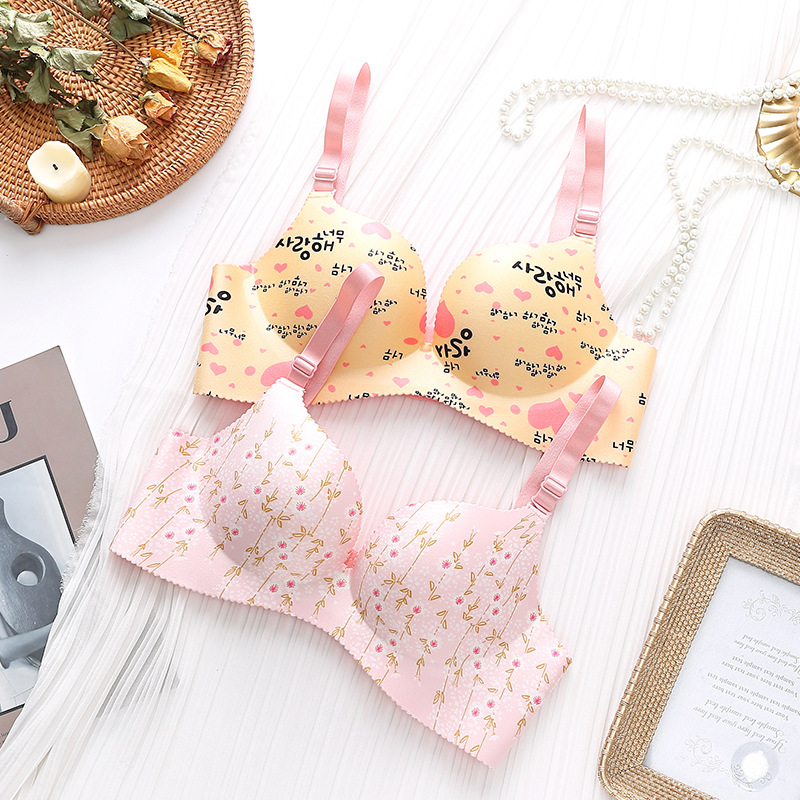 High Quality Push Up Bras One-Piece Underwear Women Flower Print Seamless Bra