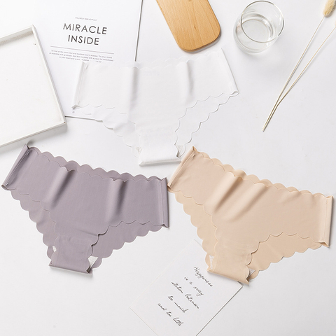 Woman Ice Silk Panty Solid Low-waist Seamless Laser Cut Underwear One Piece Traceless Panties