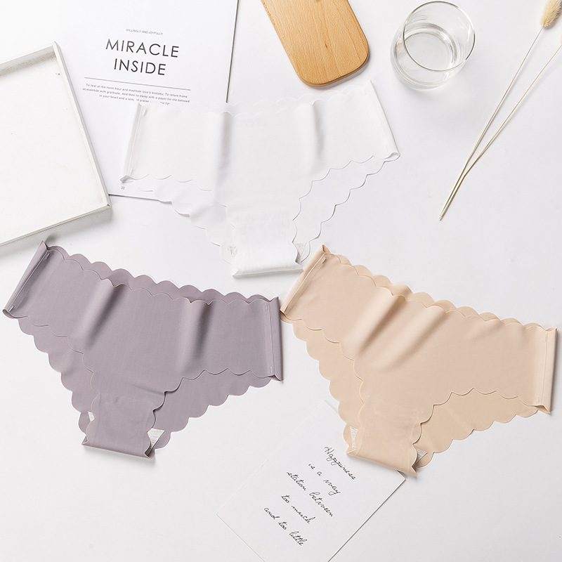 Woman Ice Silk Panty Solid Low-waist Seamless Laser Cut Underwear One Piece Traceless Panties