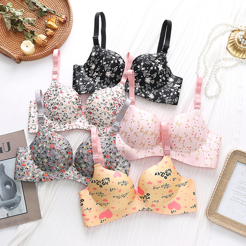 High Quality Push Up Bras One-Piece Underwear Women Flower Print Seamless Bra