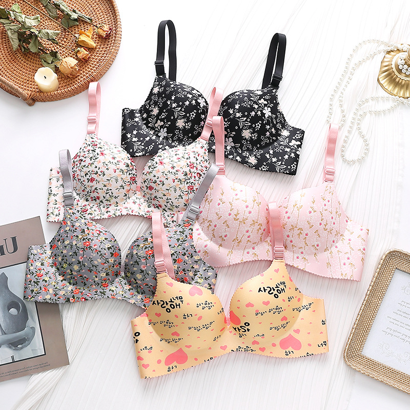High Quality Push Up Bras One-Piece Underwear Women Flower Print Seamless Bra