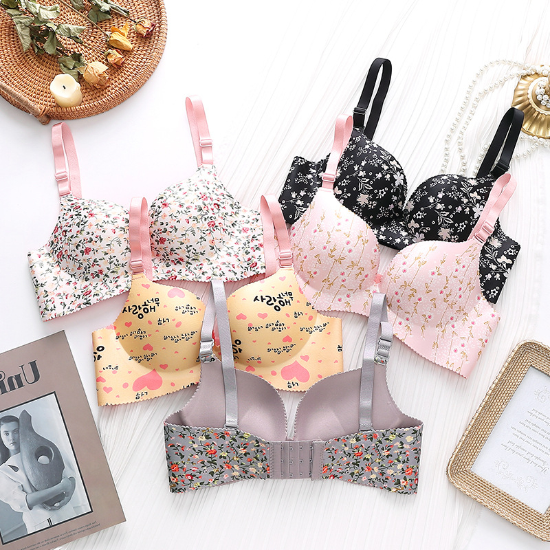 High Quality Push Up Bras One-Piece Underwear Women Flower Print Seamless Bra