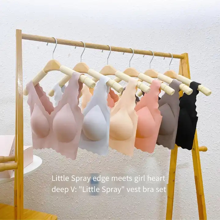 Custom women Rimless Full Cup Wave Edge Vest V Beauty Back Wireless Underwear Suit Ladies Bra Set