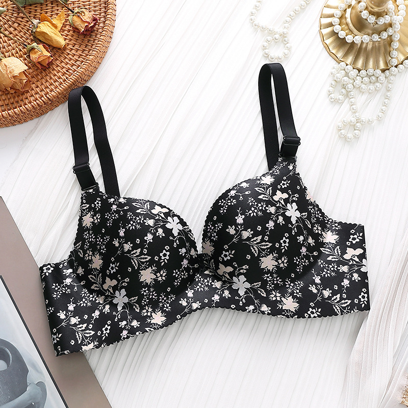 High Quality Push Up Bras One-Piece Underwear Women Flower Print Seamless Bra