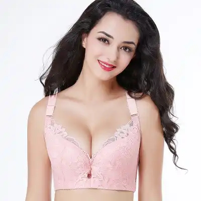Plus Size 120D Sexy Ladies Embroidery Adjustment Underwear Lace Bra Women Gathered Bra