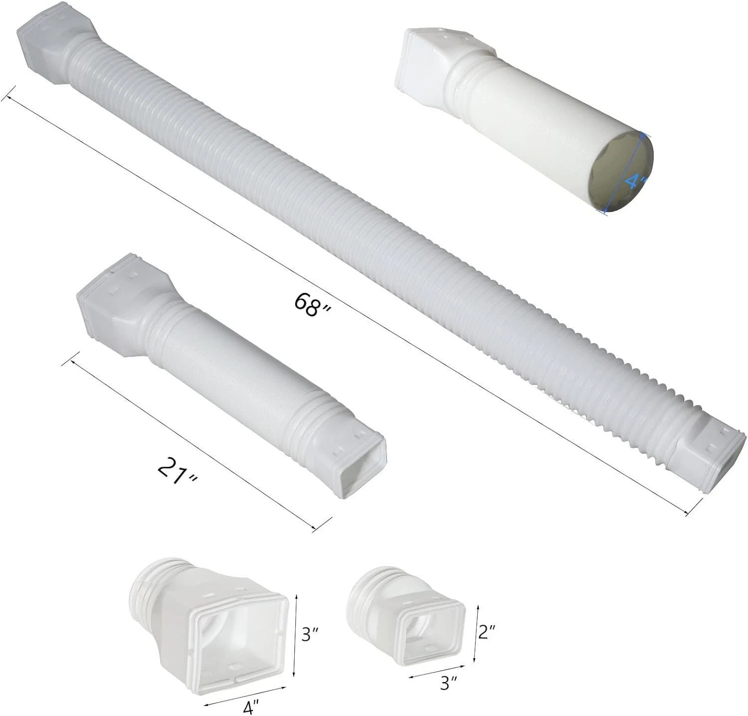 2pack Rain Gutter Downspout Extensions Flexible, Drain Downspout Extender, Down Spout Drain Extender, Gutter Connector Rainwater Drainage,Extendable from 21 to 68 Inches