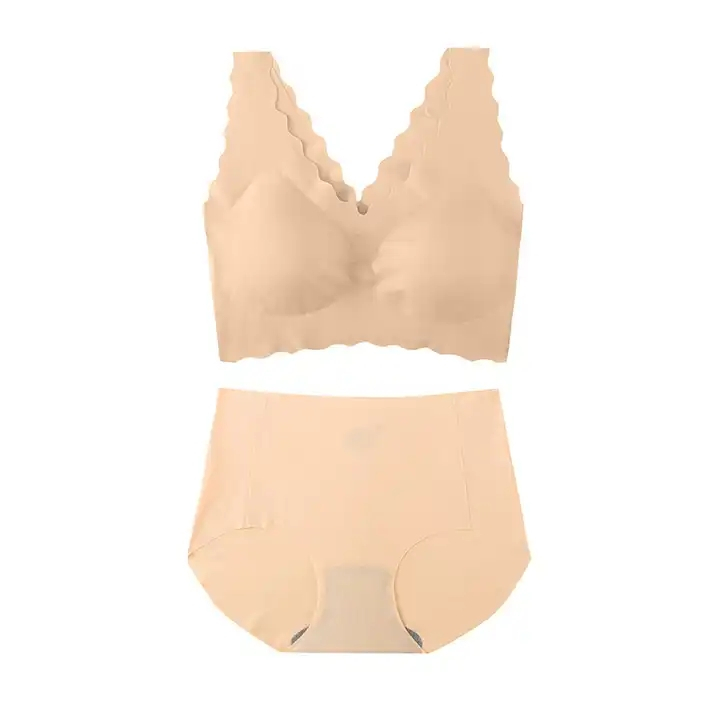 Custom women Rimless Full Cup Wave Edge Vest V Beauty Back Wireless Underwear Suit Ladies Bra Set